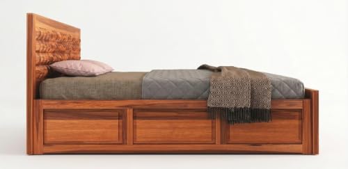Image of Diamond Solid Sheesham Wood Queen Size Bed with Storage & Bedside|Wooden Box Queen Size Double Cot Bed with Storage Box+2 Side Tables for Home, Bedroom,Living Room,Hotel|Honey Finish