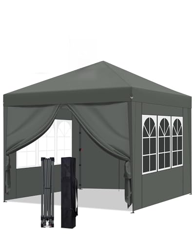 Faltpavillon 3x3 Wasserdicht Stabil, One-Touch Popup Pavillon mit 4 Seitenwänden, Faltpavillon mit Verdickten Röhren, UV Schutz, Pavillon Faltbar für Hochzeiten,Verkaufsstand Betreiben (Grau, 1PCS)