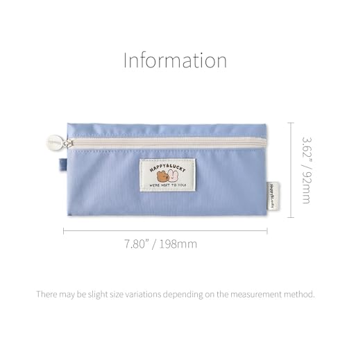 Image of Monolike Happy and Lucky Flat Pencil Case, Pale Blue - Slim Water-Resistant Nylon Pen Pouch, Aesthetic Pastel Stationery Organizer for Office