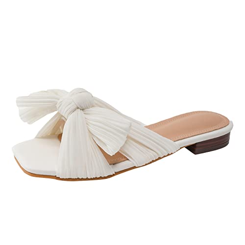 Pantoufles d'hiver femme intérieur bout ouvert chausson plat blanc 40