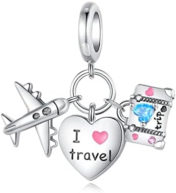 925 Sterling Silver Travel Plane Bead Charm Silver Pendant,Girl Jewelry Beads Gifts for Women Bracelet&Necklace