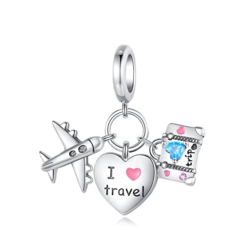 925 Sterling Silver Travel Plane Bead Charm Silver Pendant,Girl Jewelry Beads Gifts For Women Bracelet&Necklace #TOP1