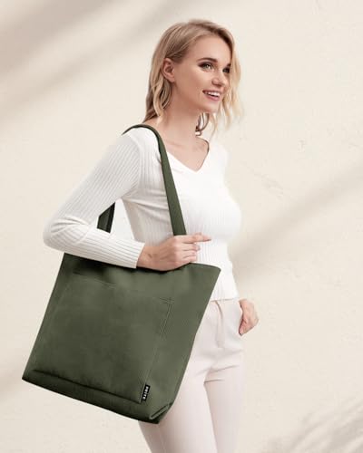 Prite Corduroy Tote Bag for Women Large Shoulder Bag with Zipper and Pockets for College Work Travel Shopping