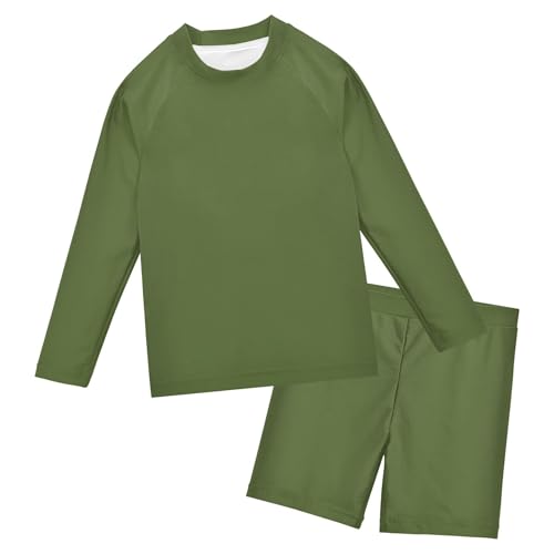 Dark Olive Green Toddler and Baby Boys' 2-Piece Swimsuit Trunk, Long Sleeve Rashguard Bathing Suit Dark Olive Green