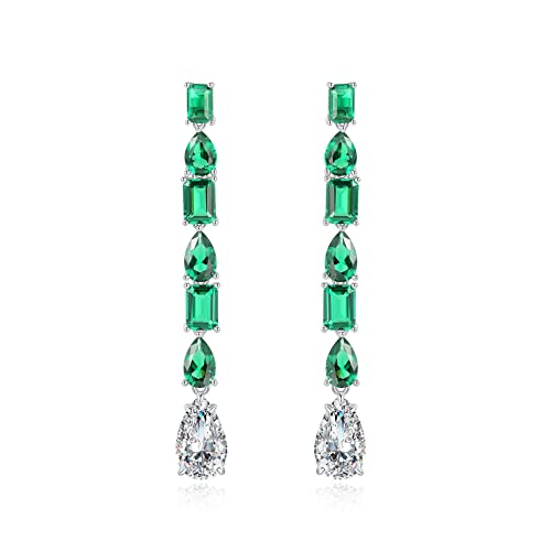 Omuci 925 / 3Ct Diamond Emerald Dangle Earring Jewelry Gemstones Party Wedding Drop Earrings For Women Bridal #TOP4