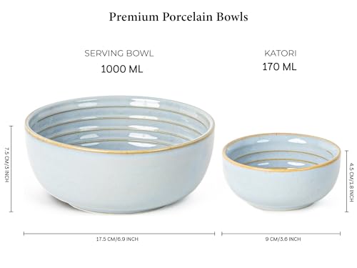 Image of Bodhi House Handcrafted Chip Resistance Porcelain Dinner Set, 14 Pieces Dish Set Serving for 6, Microwave and Dishwasher Safe, Bone-ash Free, Crockery Set for Dining and Gifting, Arctic Blue