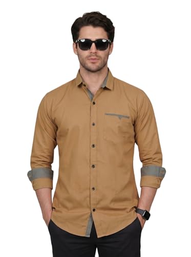 Image of Diverse Men's Cotton Blend Shirt with Pocket Design Spread Collar Full Sleeves Regular Fit and Standard Length | Comfortable Cotton Casual Shirt for Man