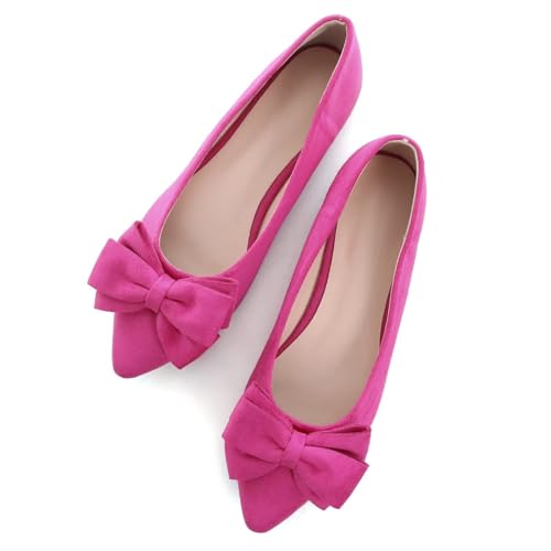 Image of SAILING LU Womens Bowknot Ballet Flats Pointy Toe Suede | Casual Flat Shoes, Dressy Wear to Work, Moccasins, Slip-Ons