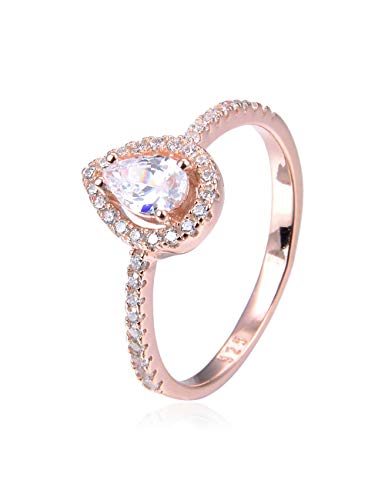 Bague poire diamant or rose et argent 925, le cadeau romantique idéal