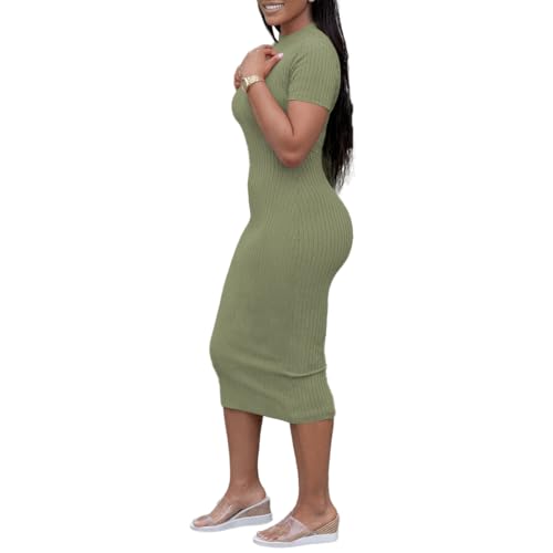 Image of TOPSRANI Women Sexy Midi Dress Bodycon Casual Sleeveless Basic Ruched Tank Summer Club Party Dresses