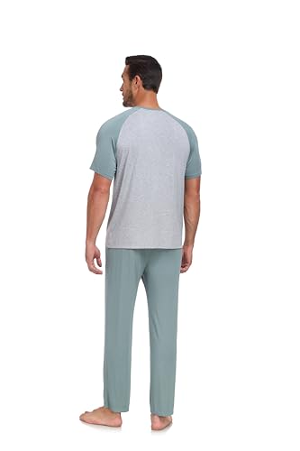 COLORFULLEAF Men's Pajamas Set Bamboo Rayon Soft Sleepwear Short Sleeve and Pants Pjs Sleep Set With Pocket3