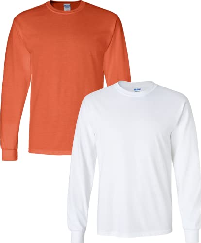 Gildan Men's Ultra Cotton Long Sleeve T-Shirt – Plain Crew Neck Tee (XL, Safety Orange)