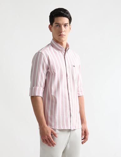 Image of Arrow Striped Slim Fit Mens Casual Shirts - 100% Cotton, Breathable & Comfortable, Full Sleeves Shirts for Men