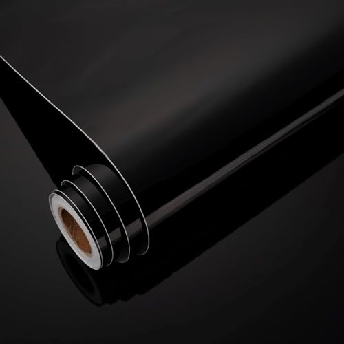 Image of WISDOM Glossy & Matte Vinyl Wallpaper Peel & Stick Self Adhesive Vinyl Wallpaper for Kitchen Cabinet Furniture Countertop (24x120 Inch, Black Glossy)