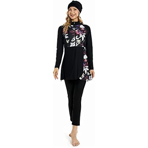 Muslim Swimsuit for Women Modest Swimwear Burkini Islamic Swimming Suit Plus Size Long Sleeve Bathing Suit (XXL, X2) Cover