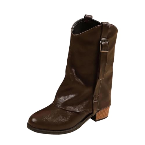 Botas de mujer estilo biker planas en cuero sintético con hebilla decorativa