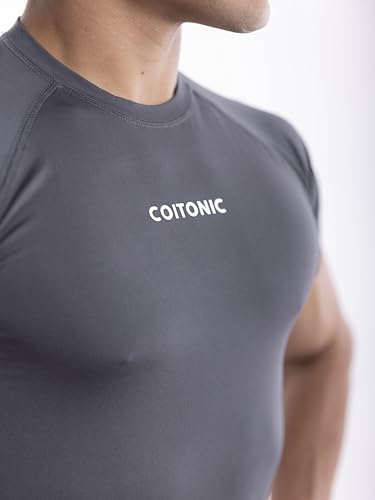 Image of COITONIC Men's Half Sleeve Compression T-Shirt - Athletic Base Layer for Gym, Sports & Fitness Training
