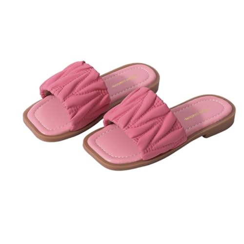 Girls Summer PU Leather Dress Flat Sandals Princess Slip On Beach Slides Shoes - Main Image