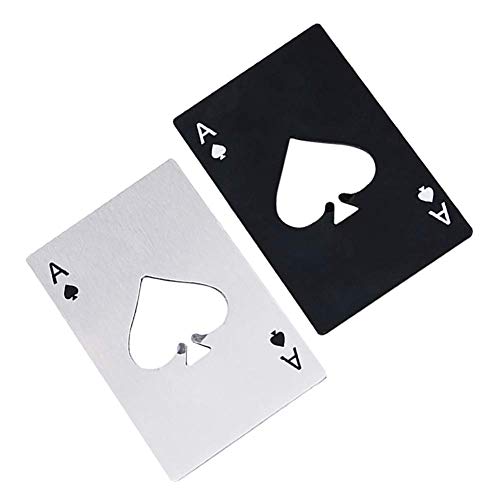 Image of Premium Bottle Openers (Set of 2), Stainless Steel Bottle Opener for Beer Wallet Size Bottle Openers Ace of Spade Bottle Cap Opener (2 Pack Black & Silver)