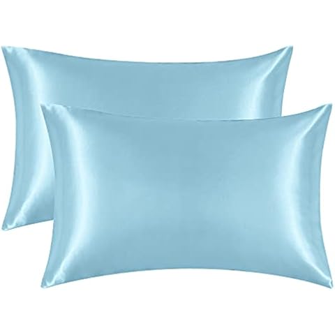 EHEYCIGA Satin Pillow Cases 2 Pack Light Blue, Silky Pillowcases for hair and skin with Envelope Closure, Standard Size,50x75 cm Cover