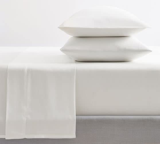 Image of Flat Bed Sheet with 1 Pillow Covers 600 Thread Count 100% Egyptian Cotton Bedsheet Super Single Size White Comfortable & Durable Sheet