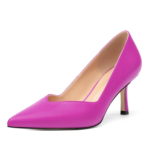 Image of Women Pointed Closed Toe 2.5 Inch Kitten Heel Slip On Pumps | Elegant Comfort Formal Dress Footwear, Versatile Ladies Shoes For Office Wedding Party Evening Daily Occasions