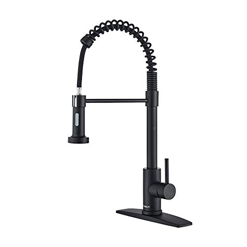 Top Rated FORIOUS Black Kitchen Faucet with Pull Down Sprayer, Commercial Spring Kitchen Sink Faucet with Pull Out Sprayer, Single Handle Kitchen faucets with Deck Plate, Matte Black