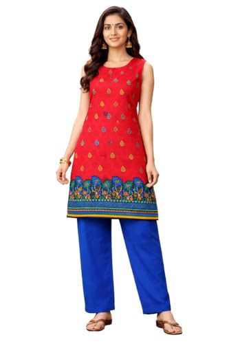 Image of Women's Cotton Blend Unstitched Kurti Set for Women | A-Line Style Dress Material | 2-Piece Traditional Ethnic Wear Suit Fabric