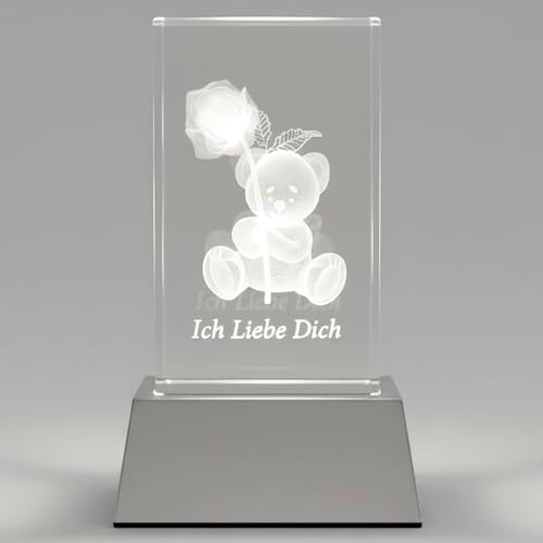 3D Glas | Ich Liebe Dich | Motiv: Teddy Rose | 80x50x50mm | Partnergeschenk 1 3D Glas | Ich Liebe Dich | Motiv: Teddy Rose | 80x50x50mm | Partnergeschenk