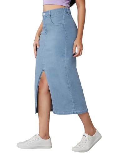 Image of Dolce Crudo Women's Flared High-Rise Stretchable Denim Maxi Skirt