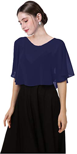 Soft Chiffon Capes Shawls Wraps Shrugs for Dresses Women Capelets Accessories (Navy)