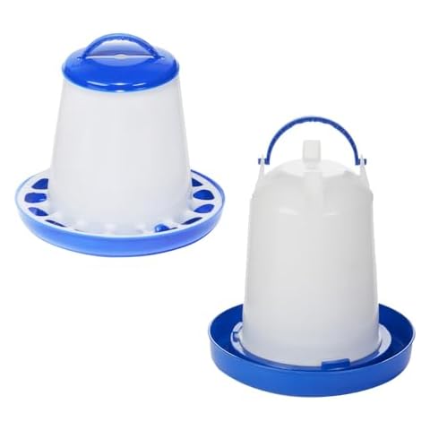 Double-Tuf® Plastic Poultry Feeder and Waterer Kit | Hanging Chicken Feeder | Hanging Chicken Waterer | 1.5 Lb Poultry Feeder | 1.5 Quart Poultry Waterer Cover