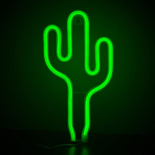 ZWOOS Neonlicht für Schlafzimmer - LED Leuchtschilder angetrieben von Batterie oder USB - Neonschild für Wand - Leuchtreklame für Party, Bar (Kaktus)