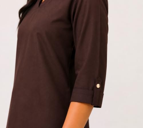 Image of Women's Rayon Solid Straight Kurti | 3 /4 Sleeve | Round Neck with V Cut | Regular Fit | Casual Office Wear Kurta for Women