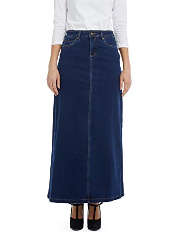 ESTEEZ Womens Denim Maxi Skirt- A-Line Stretch Jean Georgia Blue 16