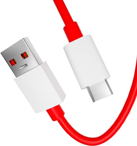 Image of Zybux 65W Supervooc USB Type C Charger Adapter with Red Cable Compatible with OnePlus 12R /11R /10 Pro /10T /10R /10 /9 Pro /9RT /8 Pro /8 /7 /6 /5 /Nord Ce 4 /Ce 3 /Ce 2 /Ce 2 Lite /Ce 3 Lite /Nord 4 /3 /2 /2T, White