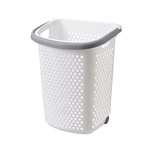 Panier à linge sale en plastique beige 49cm avec roulettes pour trier les vêtements de la maison