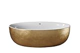 Bernstein Badshop Freistehende Badewanne TERRA Acryl Gold - 186 x 88 cm - Ovale Standbadewanne mit Blattgold-Oberfläche