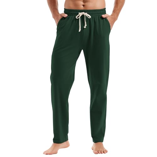 Amy Coulee Pantalones de chándal ligeros para hombre, de algodón, transpirables, pantalones de entrenamiento, pantalones de tiempo libre, pantalones largos de yoga con bolsillos, Verde militar., L