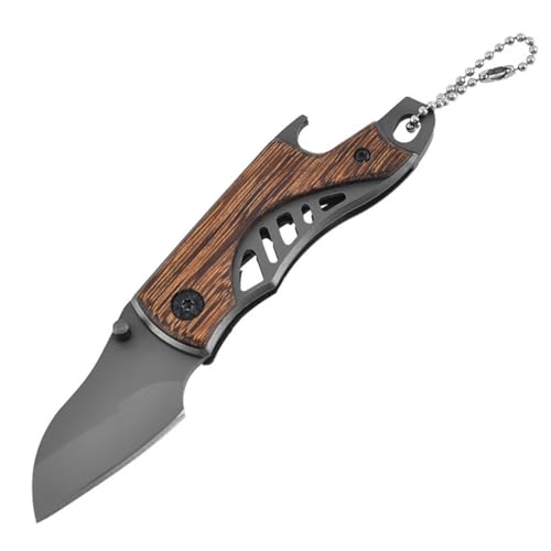 Tomedeks 1 Piece Stainless Steel Foldable Multifunctional Cutting Tool, Multi Tool, Folding Tool with Chain&Wooden Handle, Pocket Gadgets for Camping and Hiking(Wood)