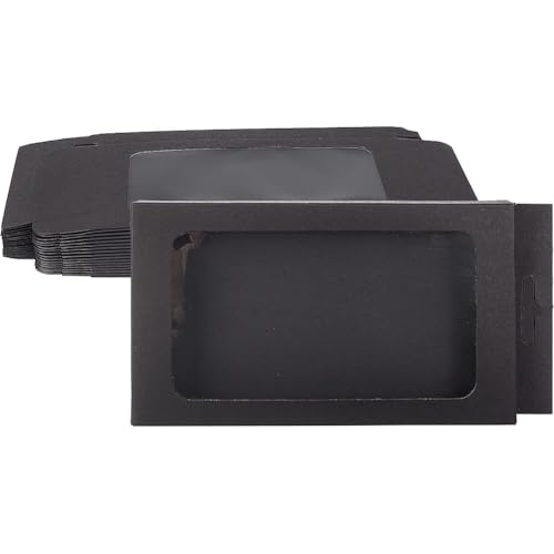 BENECREAT - Cajas de papel Kraft (20 unidades, 17,5 x 9 x 1,5 cm, con ventana transparente, cajas de embalaje de regalo para panadería, galletas, tartas dulces de bodas