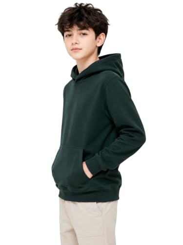 Image of Cloth Theory Boys Cotton Fleece Hooded Sweatshirt | Soft & Comfortable Pullover Hoodie with Kangaroo Pocket | Full Sleeve Casual Winter Wear | Everyday Outdoor Wear for Kids