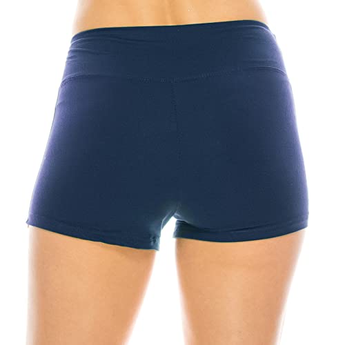 Image of ALWAYS Women's High Waist Spandex Athletic Shorts - Side Stripe Soft Stretch Biker Running Yoga Gym Workout Anti-Chafe Under Dress Layering Short Navy White L