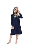 Veseacky Girls Full Nightgown Cotton Hooded Long Robes Casual Long Sleeve Navy Blue Swimsuit Cover Up for Teen Girls Age 8