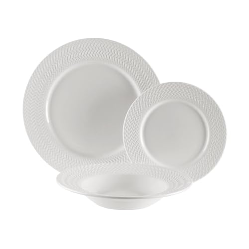 Versa Vajilla 18 Piezas Relieve, Estilo Moderno, 3x26,5x26,5 cm, Porcelana, Blanco Versa Vajilla 18 Piezas Relieve, Estilo Moderno, 3x26,5x26,5 cm, Porcelana, Blanco