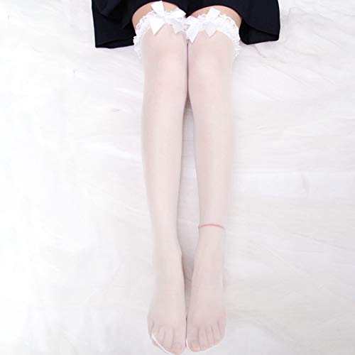 Chaussettes cuisse blanc dentelle ultra-mince anti-glisse confort étudiant taille unique