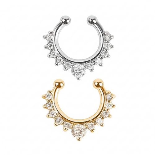 Image of RUVEE Nose & Ear Clip Titanium Plated Pin Non Pierced Just Press for Women & Girls Septum Ring