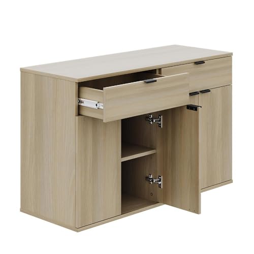 Image of Wakefit Engineered Wood Sideboard | 1 Year Warranty | Storage Cabinet for Home Kitchen Living Room | 2 Closed Compartments & 2 Drawers | Kimani - Moldau Acacia