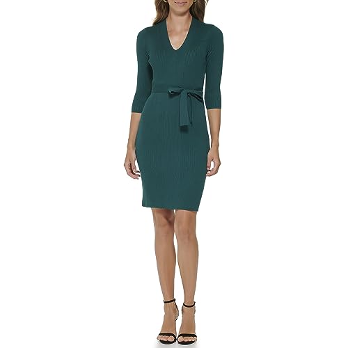 Robe pull DKNY col en V pour femme en maille fine de haute qualité