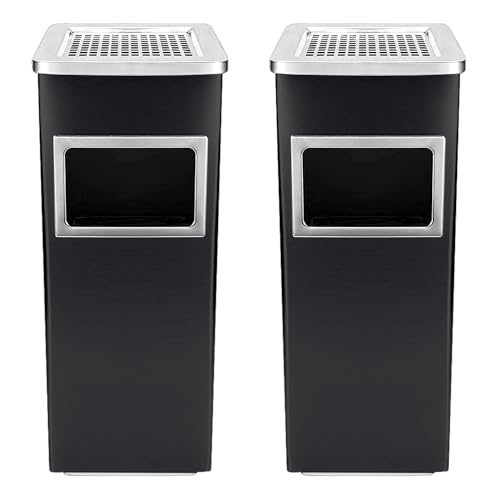 Cendrier poubelle sur pied en acier inoxydable, Bacs à ordures de cuisine,pour Hôtel Jardin Extérieur Supermarché-Noir (2 pièces) 24 * 24 * 60cm-35L